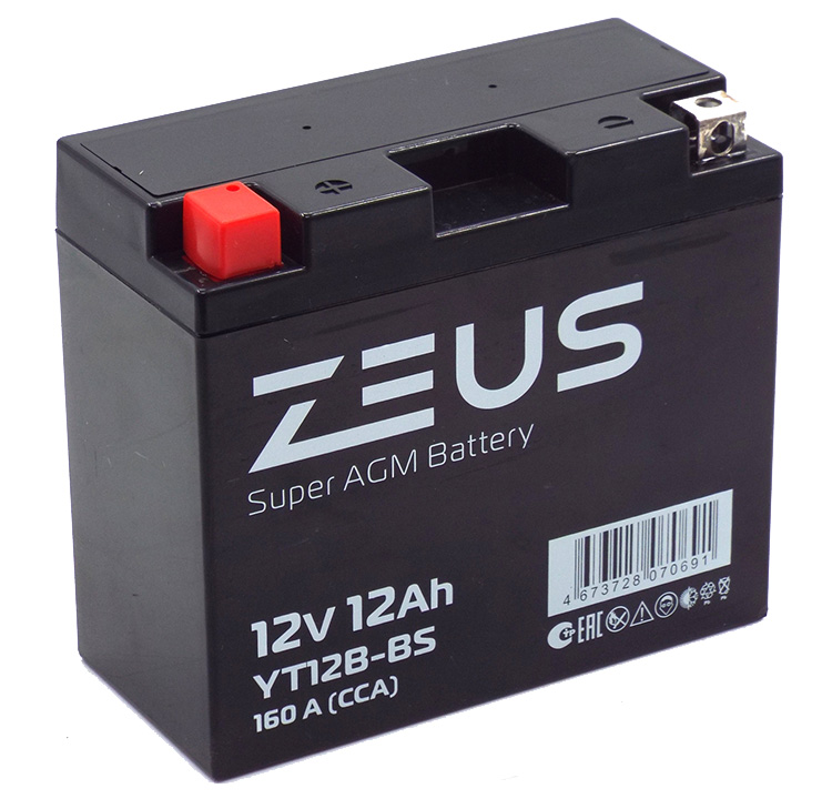АКБ 6МТС-12 Zeus Super AGM п.п.L+ 12a/h (YT12B-BS)